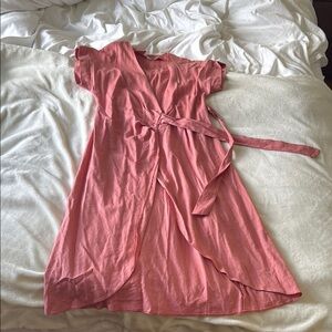 ASOS Pink Flutter Sleeve Wrap Midi Dress
